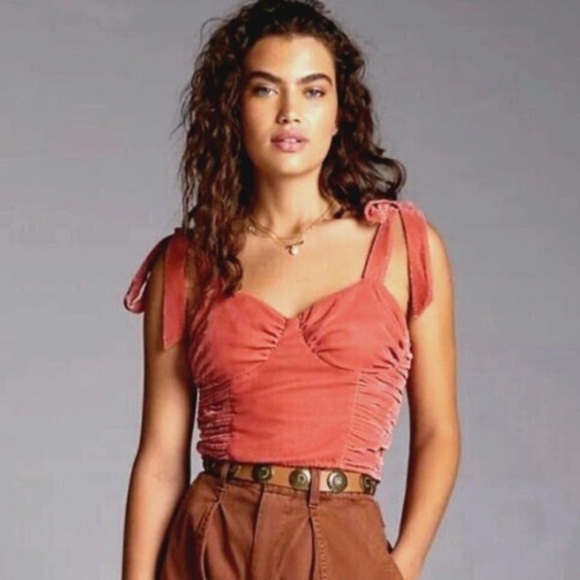 Anthropologie Tops - Anthropologie Forever That Girl Coral Color Velvet Corset Bustier Top Size XS